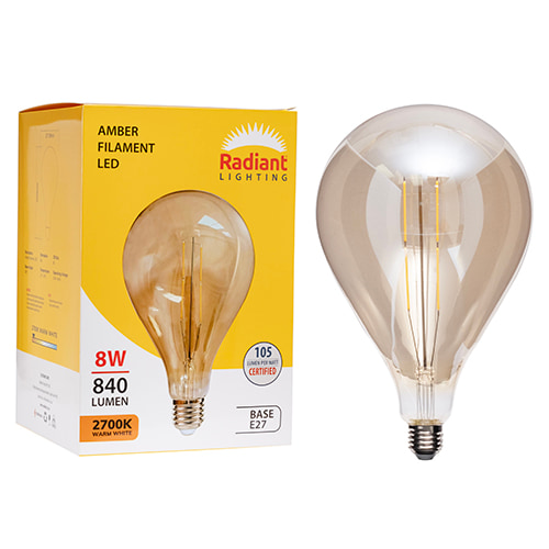 Filament Amber 8w LED E27 2700K 160x300mm 105 lm/W