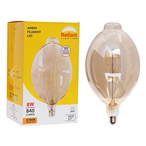 Filament Amber 8w LED E27 2700K 180x395mm 105 lm/W