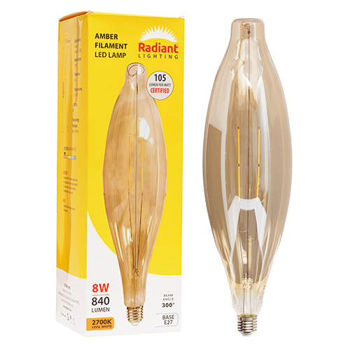Filament Amber 8w LED E27 2700K 117x420mm 105 lm/W