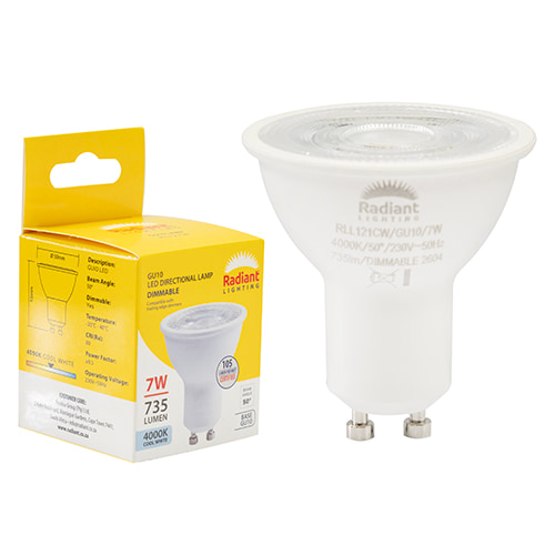 GU10 Clear Lens 7W LED 4000K Dimmable 105 lm/W