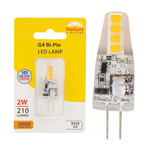Bi-pin 2w LED G4 3000K 12V 105lm
