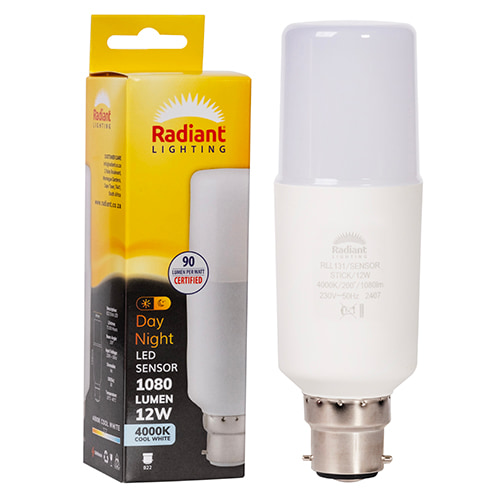 Stick Lamp T44 Day/Night Sensor 12W LED B22 4000K 105 lm/W
