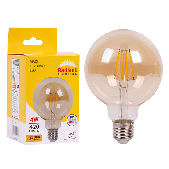 Maxi Globe G95 Filament Amber 4w LED E27 2700K 105 lm/W