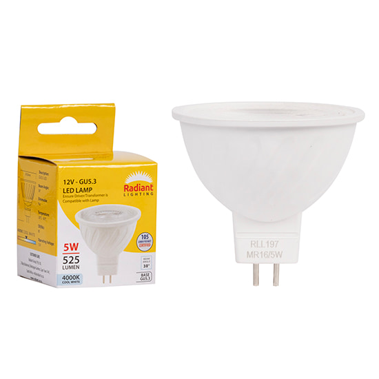 MR16 Frosted Lens 5w LED GU5.3 4000K 12V 105 lm/W