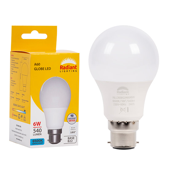 A60 6W LED B22 6500K Box 105 lm/W