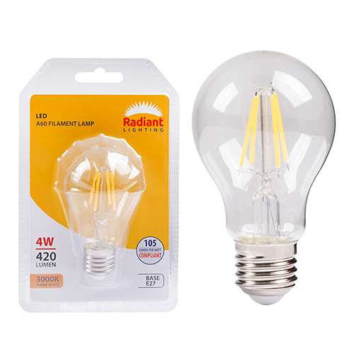 A60 Filament Clear 4W LED E27 3000K 105 lm/W