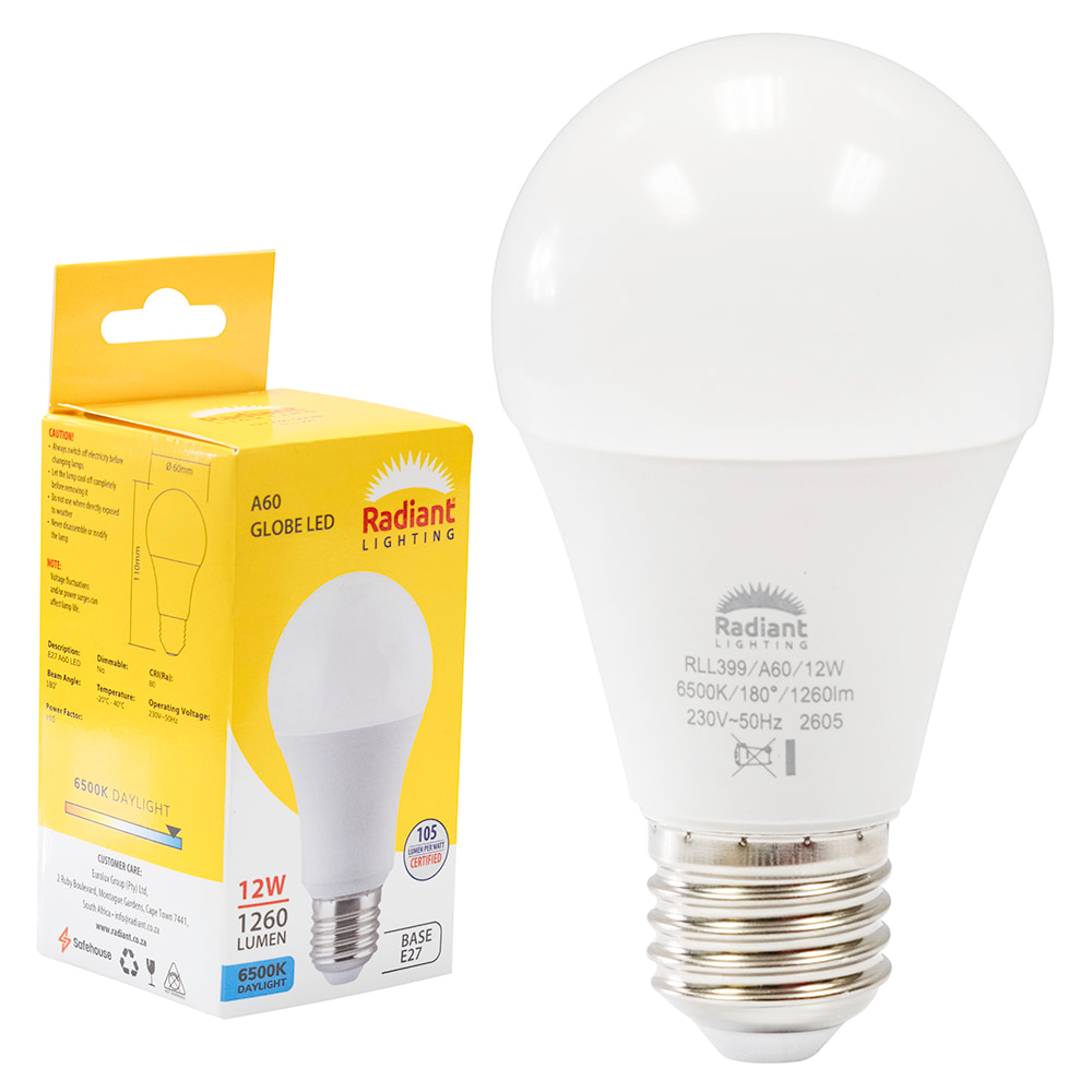 A60 12w LED E27 6500K 105 lm/W