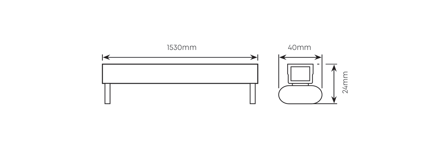 5FT Double Eco Open Channel T8 2x24W 1530mm Wired for LED, Dimension drawing