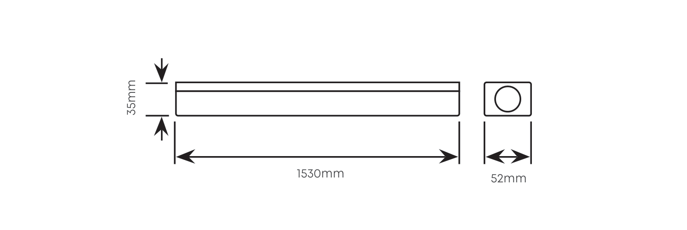 5FT Open Channel wired for LED T8 1x24W 1530mm, Dimension drawing