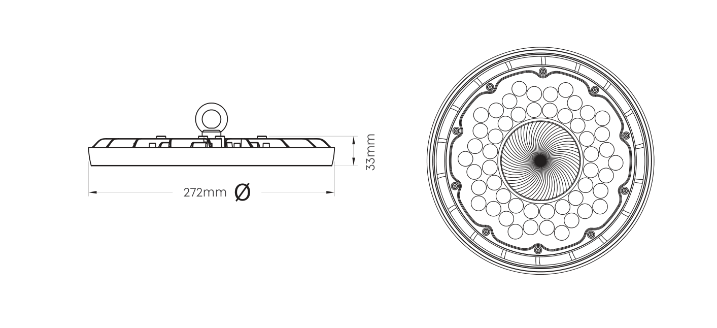 UFO Highbay LED 150W 5000K 3YR Warranty, Dimension drawing
