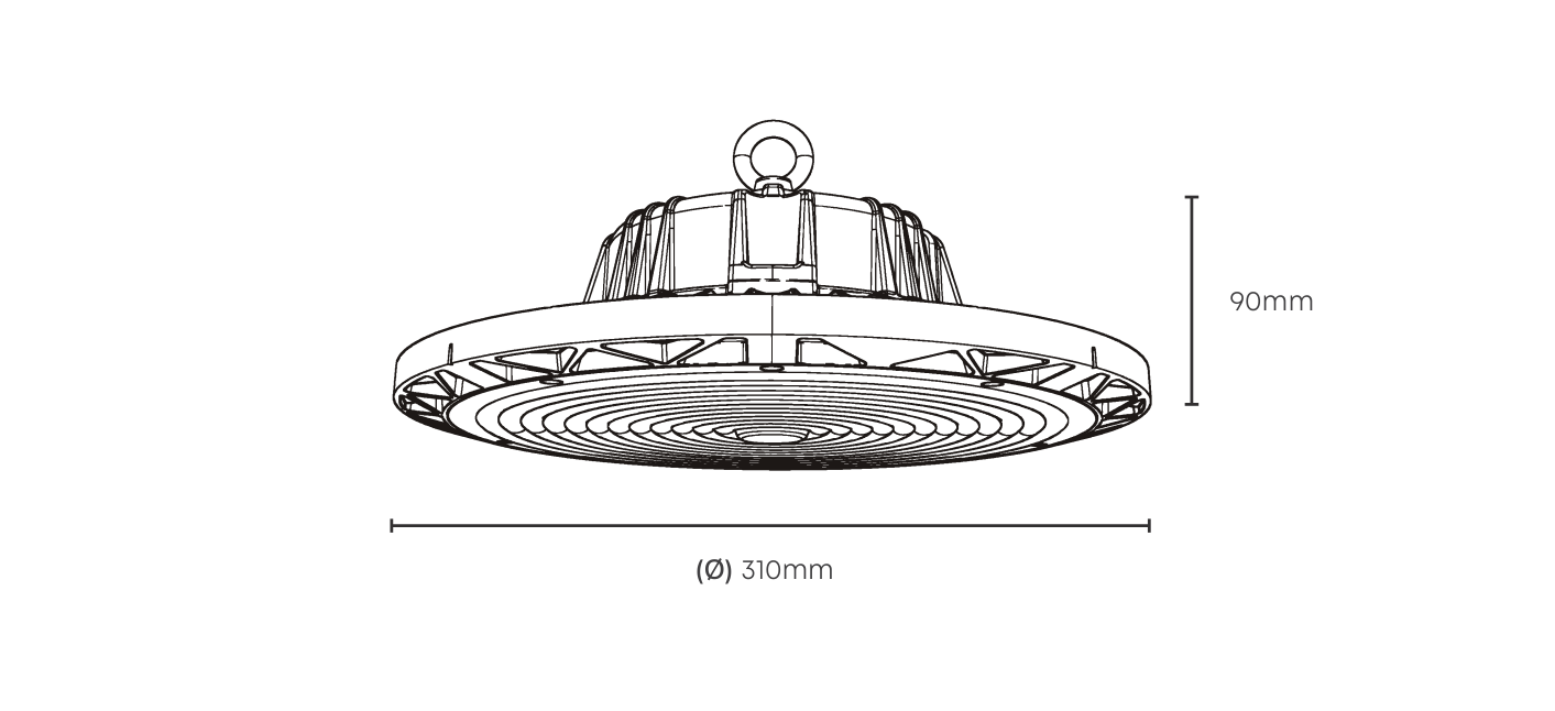 UFO Highbay 150W Black 22500lm 5YR Warranty, Dimension drawing