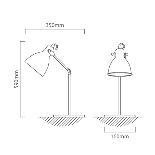 Priddy Table Lamp Black, Dimension drawing (CAD)