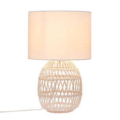Comet Table Lamp White Woven Rattan with Fabric Shade