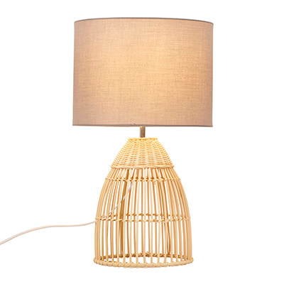 Wick Table Lamp Nature Woven Rattan with Fabric Shade