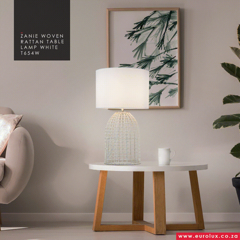 Zanie Table Lamp Nature Woven Rattan with Fabric Shade, view 2