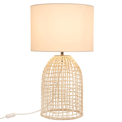 Zanie Table Lamp White Woven Rattan with Fabric Shade