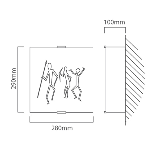 Grafik Ethnic Wall Light 280mm Silver, Dimension drawing (CAD)