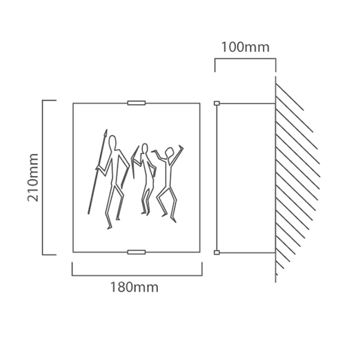 Grafik Ethnic Wall Light 180mm Silver, Dimension drawing (CAD)