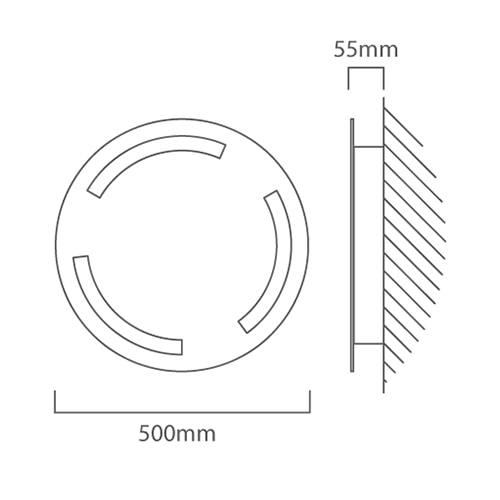 Bathroom Mirror Wall Light Round 500mm White, Dimension drawing (CAD)