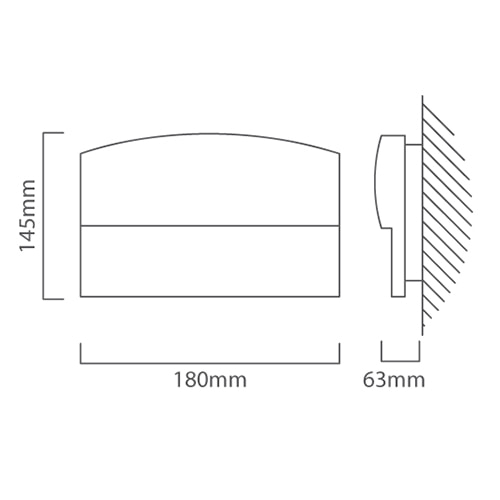 Lotus LED Wall Light 180mm Grey, Dimension drawing (CAD)