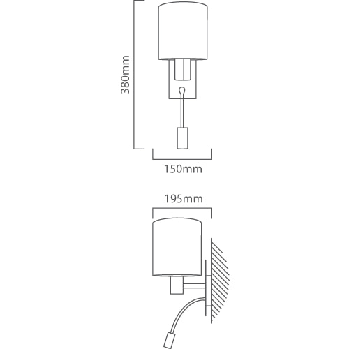 Pasteri 2LT Wall Light Taupe, Dimension drawing (CAD)