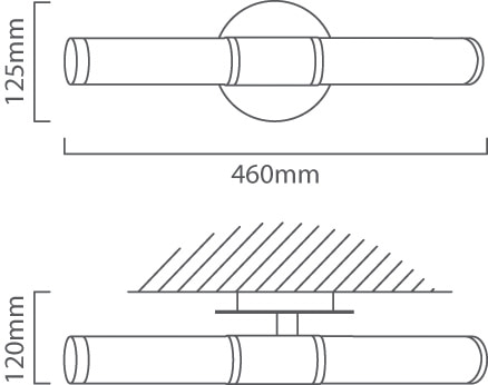 Bathroom Palmera 2LT Wall Light Satin Chrome, Dimension drawing (CAD)