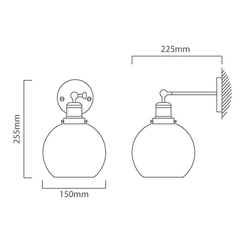 Elixir Wall Light 150mm Antique Brass, Dimension drawing (CAD)