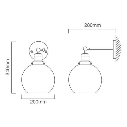Elixir Wall Light 200mm Antique Brass, Dimension drawing (CAD)