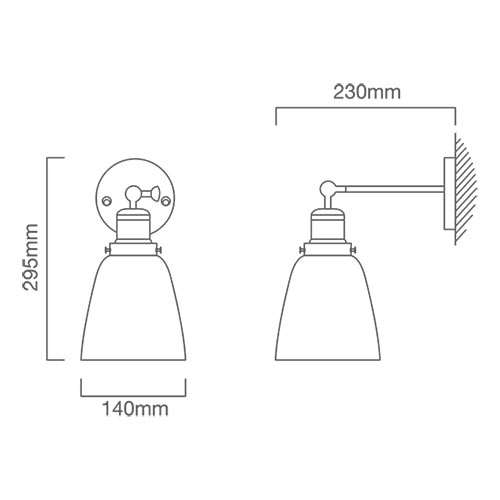 Farmhouse Wall Light 140mm Antique Brass, Dimension drawing (CAD)