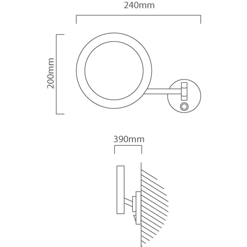 Cosmetic Mirror Wall Light Chrome, Dimension drawing (CAD)