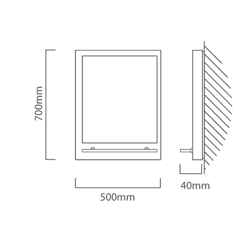Bathroom Square Mirror Wall Light White, Dimension drawing (CAD)