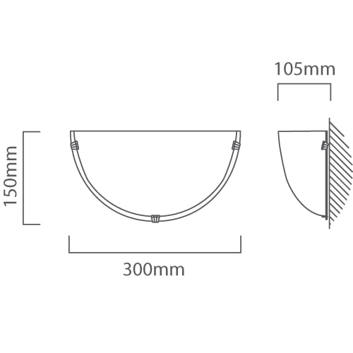 Alabaster Wall Light 300mm & Set of 3 Clips, Dimension drawing (CAD)