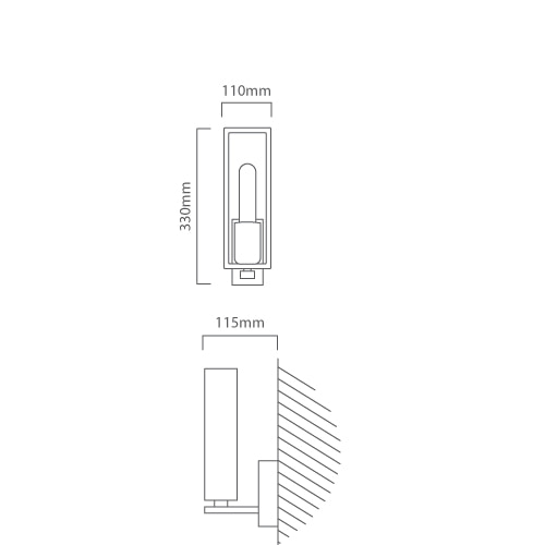 Littleton 1LT Wall Light Black/Brown, Dimension drawing (CAD)