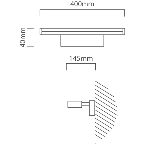 Pandella1 Bathroom Mirror Light Black, Dimension drawing (CAD)